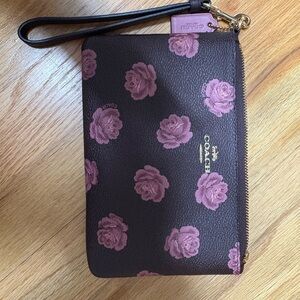 Coach Black Wristlet with Purple Floral Accents